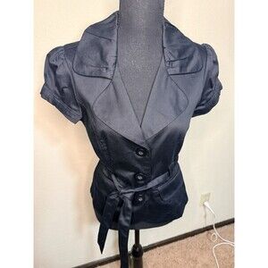 JKLA California Women's Size Small Y2K Black Collard Button Up Blouse Top Shirt